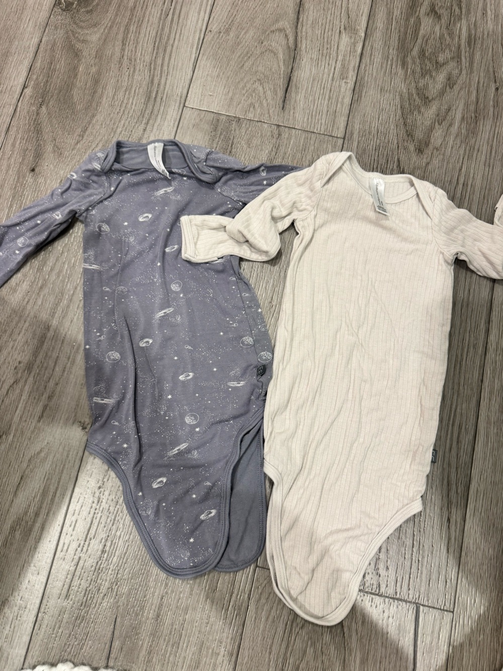 Space Print & Neutral Ribbed Long Sleeve Baby Sleepers - 2 Pack